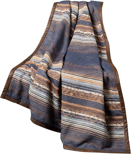 Vista 2 de Paseo Road Estes - Manta Western, 50 x 60 pulgadas, manta rústica a rayas, detalles de piel sintética, manta jacquard de felpilla para sofá, cama