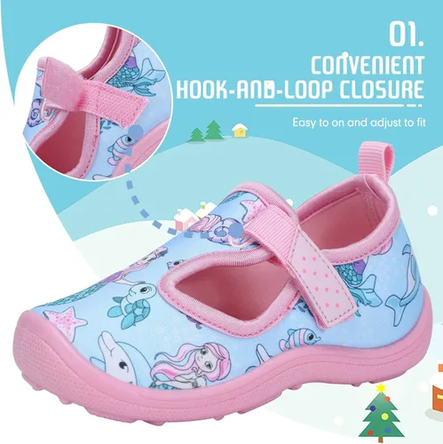 Vista 4 de FANTURE Zapatos de agua para niños y niñas, lindas sandalias acuáticas, playa, piscina, parque acuático, tenis acuáticos, para niños pequeños