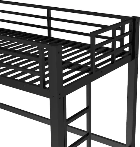 Vista 9 de Cama alta individual con escaleras, cama alta de metal individual con tapones antivibraciones y reducción de ruido, cama alta resistente