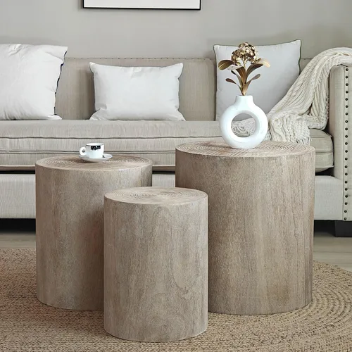 Vista 25 de WILLIAMSPACE Mesa auxiliar redonda de 15.75" con patrón de piedra de cemento para sala de estar, mesa auxiliar moderna circular de fibra de vidrio