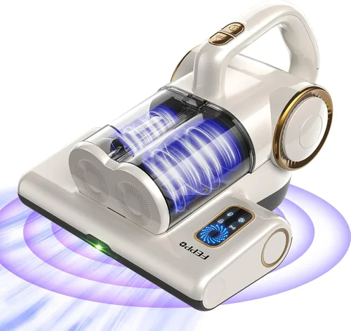 Vista 8 de FEPPO Aspiradora de colchón, aspiradora de cama de 16 Kpa con luz UV-C de 253.7 nm, calor de 140 °F, filtro HEPA y ultrasónica, aspiradora de mano