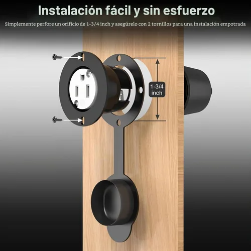 Vista 7 de Toma de corriente con brida NEMA 5-15R - 110 V/120 V, 15 amperios, receptáculo de enchufe hembra redondo individual, resistente a la intemperie
