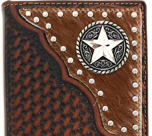 Vista 4 de Western - Cartera de piel de vacuno con diseño de estrella solitaria de piel de vaca larga