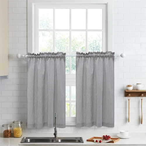 Vista 9 de Cortinas de nivel de algodón July Joy de 24 pulgadas de largo, cortinas de cocina de estilo rústico, bolsillo para barra para ventana pequeña