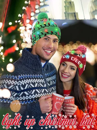 Vista 6 de 4 piezas LED Navidad Beanie Hat Led Light Up Christmas Hat Knit Christmas Cap con 6 luces, Multicolorido
