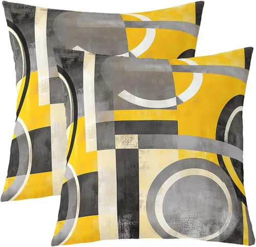 Vista 9 de Feelyou Juego de 2 fundas de almohada geométricas reversibles, color amarillo, gris, negro, geométrico, decoración del hogar, fundas de cojín