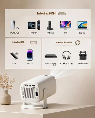 Vista 8 de Mini proyector portátil con WiFi Bluetooth, aplicaciones Android 14