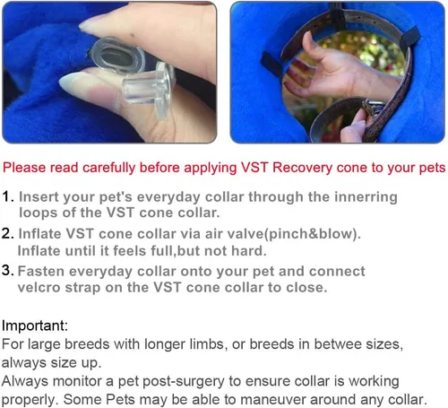 Vista 4 de VST - Cómodo collar inflable de cono para perros, collar de recuperación suave ajustable para mascotas que evita que las mascotas se toquen