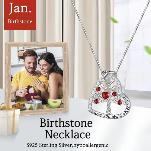 Vista 6 de Iefil Regalos para el día de la madre, collar de plata de ley 925 con piedra natal del árbol de la vida, regalo de aniversario del día de San