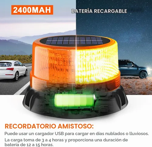 Vista 2 de AnTom Luz estroboscópica solar magnética impermeable LED ámbar luz