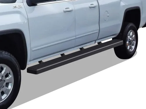 Vista 28 de APS - Estribos iBoard para Chevrolet con cabina extendida de 2 puertas completas + 2 puertas de apertura inversa, 4 pulgadas, Aluminio negro