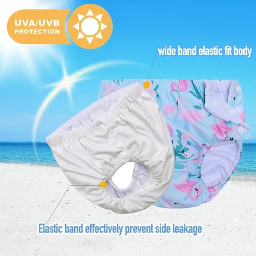 Vista 4 de Pañales de natación reutilizables para bebés recién nacidos, lavables, unisex, pañales de natación para bebés, flamingote, 3-6 meses