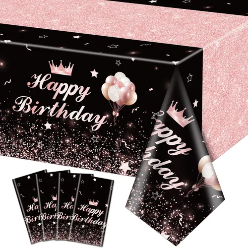 Vista 9 de 4 manteles de fiesta de feliz cumpleaños, color negro y azul, decoración de fiesta de color azul y negro, mantel rectangular de plástico para niños