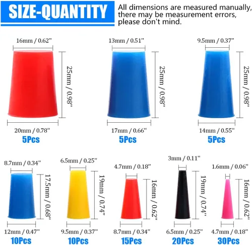 Vista 2 de Glarks Kit surtido de tapones cónicos de goma de silicona para enmascarar agujeros durante el recubrimiento en polvo, pintura, inmersión hidráulica