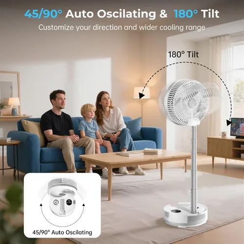 Vista 11 de Ventilador de viaje portátil de 40000 mAh, ventilador plegable recargable, funcionamiento de 106 horas, ventilador oscilante de pie de 8 Blanco