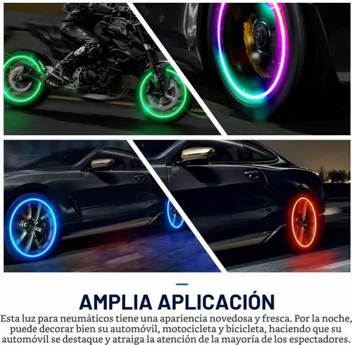 Vista 8 de 4 PCS Luces LED para Tapas de Vástago de Válvula de Neumático, Flash Giratorio con Visibilidad de 360 Grados, Luces de Rueda Impermeables para Azul