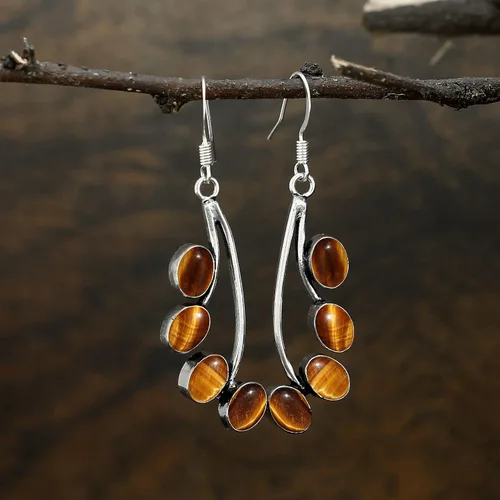 Vista 3 de Pendientes colgantes hechos a mano con piedras preciosas naturales 925 para mujer