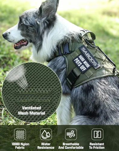 Vista 6 de Arnés militar para perro, sin tirones, con asa y Molle, de fácil control, arnés para perro, arnés de entrenamiento para caminar, ajustable, Verde