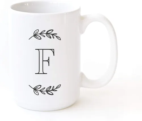 Vista 28 de The Cotton & Canvas Co. Manhattan Wreath - Taza de café personalizada con monograma inicial con letra A, taza de café de cerámica de porcelana. Para
