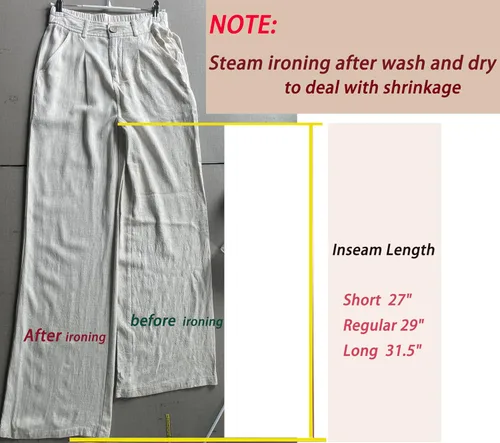 Vista 5 de heipeiwa Pantalones de mujer de lino casual de cintura alta de pierna ancha estilo recto de algodón y lino con botones