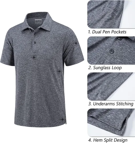 Vista 4 de TACVASEN Men's Golf Polo Shirts Short Sleeve Quick Dry Collared Casual Shirt with Buttons PerformanceT-Shirt