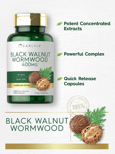 Vista 3 de Carlyle Wormwood Black Walnut 120 Cápsulas Complejo herbario Sin OMG, sin gluten
