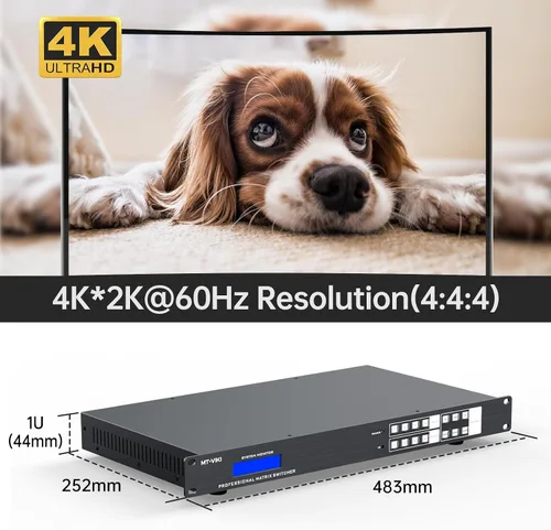 Vista 5 de MT-VIKI 4K @60Hz HDMI Matrix Switcher Splitter 4X4 w/Web GUI+Audio, HDMI 2.0, HDCP 2.2, 4:4:4, 18 Gbps, EDID, APP, RS232, LAN, conmutador de montaje