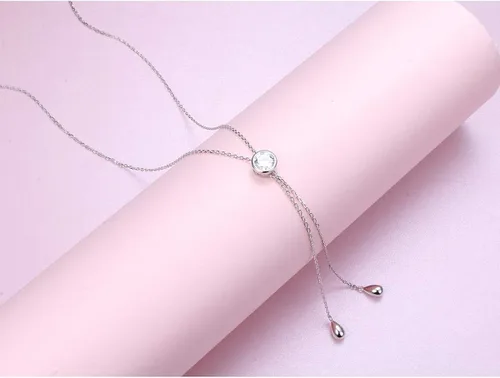 Vista 3 de FLYOW Collar de cadena larga de plata de ley con forma de lágrima en Y Lariat, collar de suéter de declaración, collares de Navidad, regalos