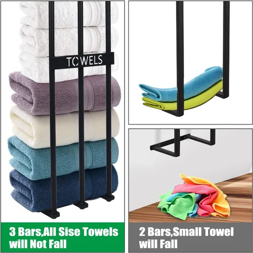 Vista 4 de Toallero de pared para baño pequeño, 3 barras para baño, toallero para pared de baño, organizador de baño, toallas para baño pequeño, caravana