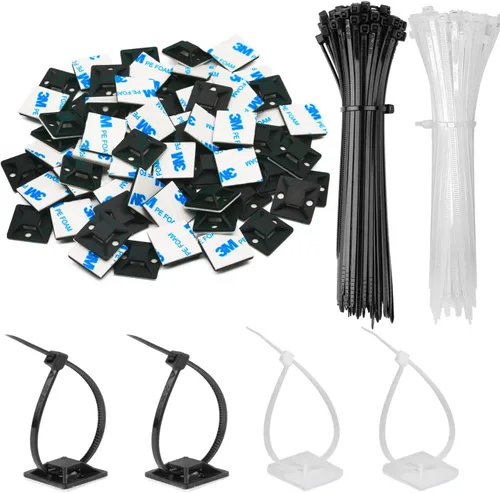 Vista 10 de Paquete de 30 unidades de bridas de 2 pulgadas con soporte adhesivo autoadhesivo, soportes de base para bridas de cable con clips de alambre
