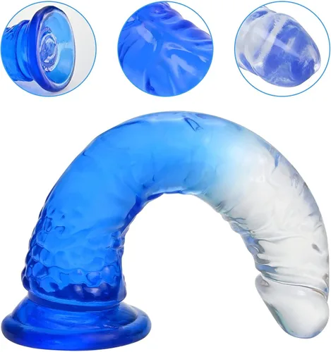 Vista 5 de Consolador realista de gelatina, consolador de punto G con fuerte ventosa para juego sin manos, pene flexible realista, juguete de masturbación