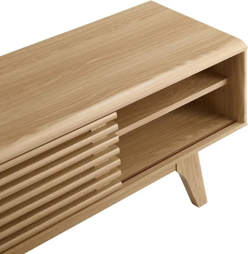 Vista 8 de Mueble para televisor de 48 pulgadas Modway Render, de estilo moderno de mediados de siglo con perfil bajo, color roble