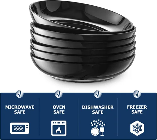 Vista 7 de Y YHY Tazones para pasta de 30 onzas, cuencos grandes para servir ensalada, cuencos de sopa poco profundos, cuencos de porcelana para pasta, juego