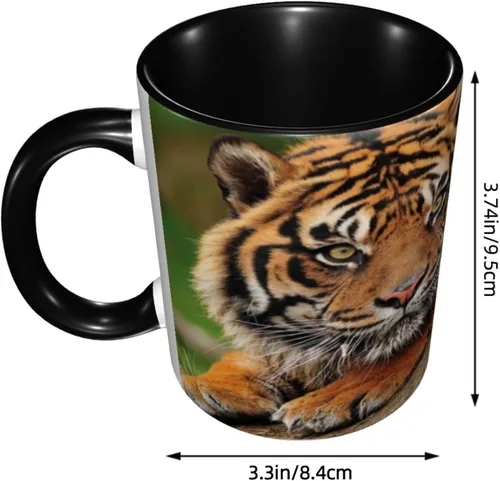 Vista 3 de Taza de café, taza personalizada de tigre, tigre agachado en la roca hermosa foto de la naturaleza, 11 onzas, para bebidas calientes y todos