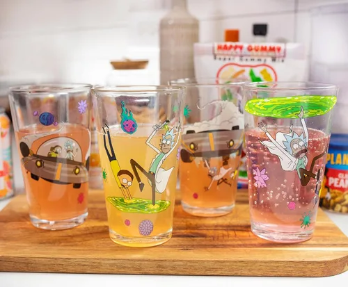 Vista 5 de Rick and Morty Vasos de pinta de 16 onzas, juego de 4 vasos de cerveza tradicionales para licor, bebidas