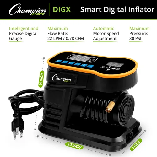 Vista 6 de Champion Sports Bomba de aire digital, inflador electrónico para pelotas deportivas, portátil, bomba inteligente para baloncesto, pelota de fútbol