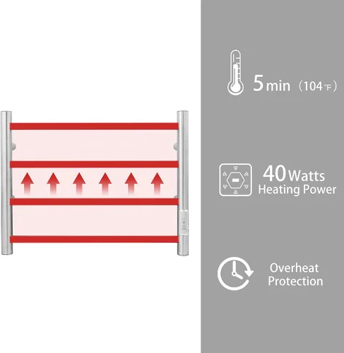Vista 2 de KEG Calentador de toallas montado en la pared con temporizador incorporado 4 barras de acero inoxidable eléctrico calentado toallero para baño