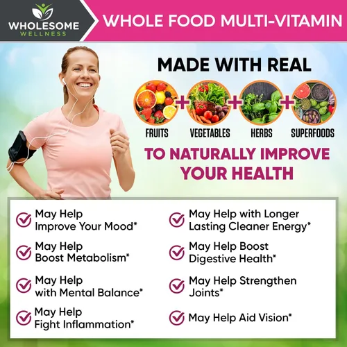 Vista 4 de Whole Food Multivitamínico para mujeres – Multi Vitaminas, Minerales, Extractos Orgánicos – Vegano Vegetariano – Mejor para la Energía Diaria