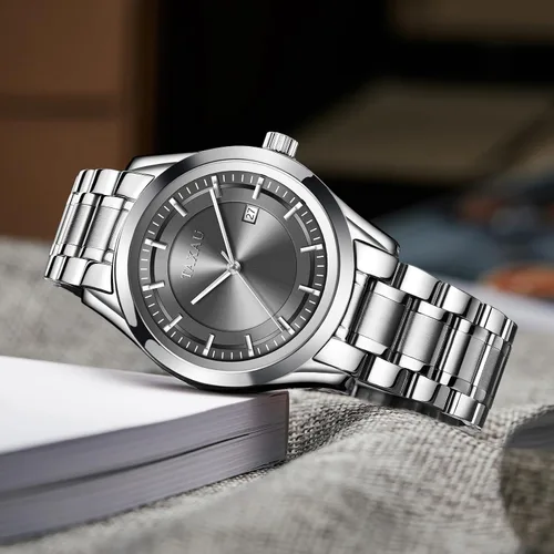 Vista 3 de Taxau Watch for Men, Waterproof Date Dress Large Face Classic Men's Wrist Watch, Minimalist Stainless Steel Analog Quartz Men's Silver Watch