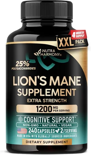 Vista 12 de Cápsulas de suplemento de melena de león - Melena de león orgánica - Fabricado en EE.UU. - Extracto de cuerpos fructíferos - 1200 mg, 25%