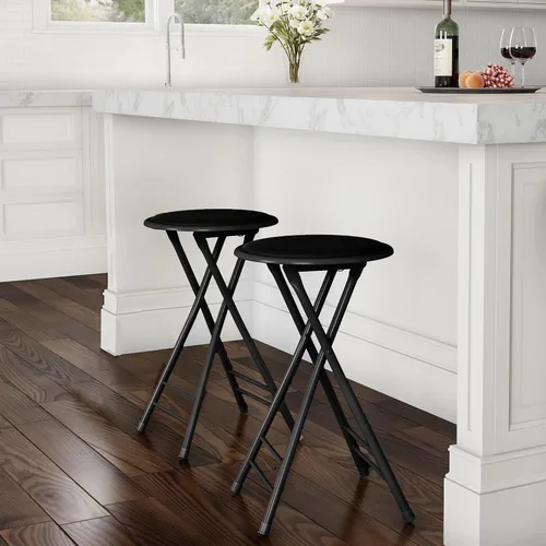Vista 7 de Lavish Home Taburete plegable con asiento acolchado sin espalda, juego de 2