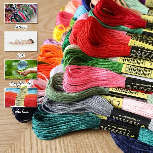 Vista 4 de ATDAWN Bordado de color arcoíris, hilos de punto de cruz, pulseras, hilo de manualidades, 50