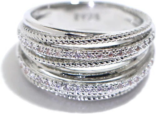 Vista 5 de Anillo de plata de ley 925 con circonita cúbica brillante, anillo de compromiso de eternidad para mujer (código 6 de EE. UU.)