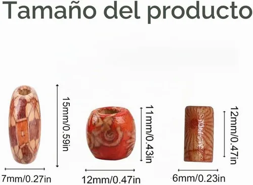 Vista 6 de BetterJonny - 300 cuentas de madera pintadas y espaciadoras de tambor mixtas - Cuentas de madera sueltas a granel para cabello, manualidades