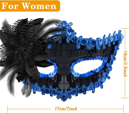 Vista 3 de SIQUK Juego de máscaras para parejas, máscara veneciana para disfraz de fiesta