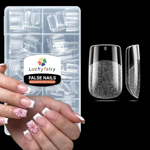 Vista 22 de Luckyfairy Puntas de uñas cortas de almendra, 240 puntas de uñas de gel