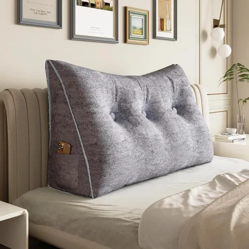 Vista 18 de Almohada de cuña doble gruesa de 8 libras para cabecero de dormitorio universitario, almohada de cuña de terciopelo con respaldo triangular