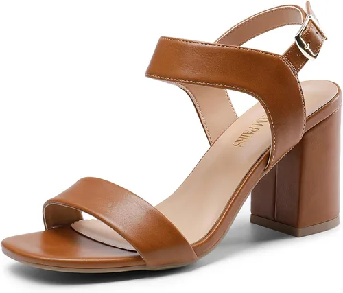 Vista 12 de DREAM PAIRS Sandalias de tacón alto y grueso para mujer, con puntera cuadrada, correa en el tobillo, cómodas sandalias