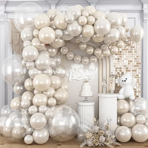 Vista 12 de Kit de arco de globos rosa y blanco, kit de guirnalda de globos de 100 piezas con globos rosa intenso, globos de látex blanco para niñas, niños