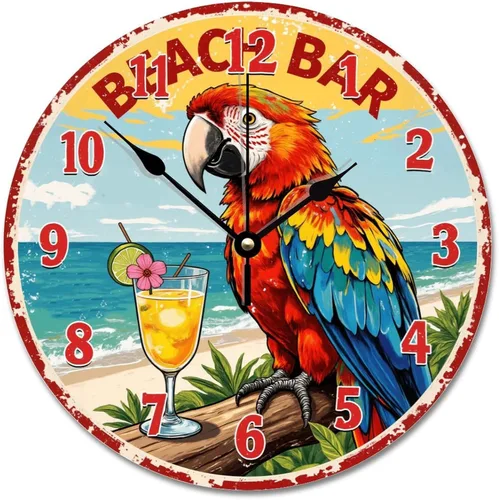 Vista 20 de ArogGeld Reloj tropical en algún lugar de madera, reloj de pared de madera, funciona con pilas, 12 pulgadas, sin tictac, moderno, para sala